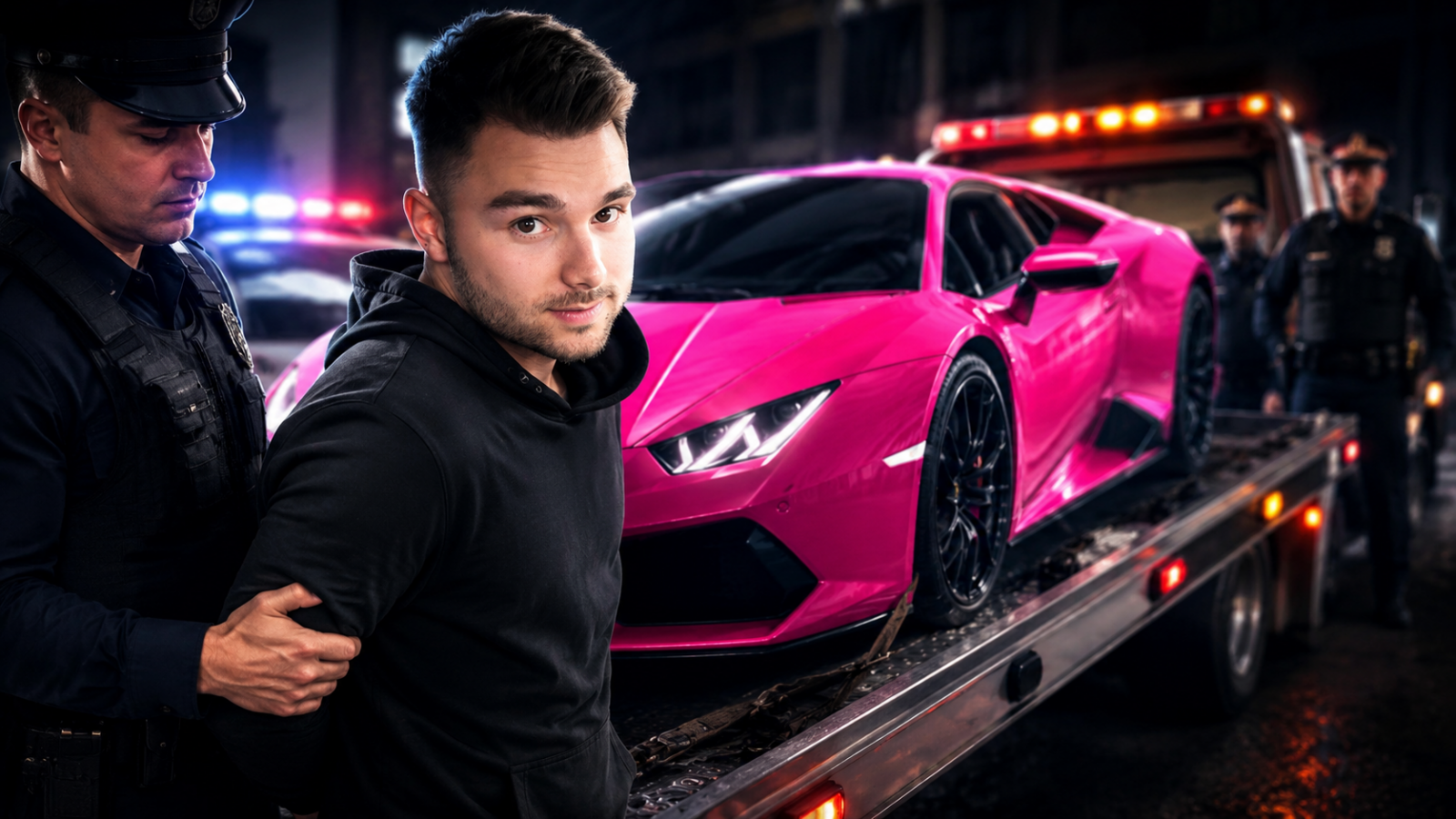 Influencer Adam Kajumi prý skončil v poutech! Policie mu i zabavila jeho růžové Lamborghini.